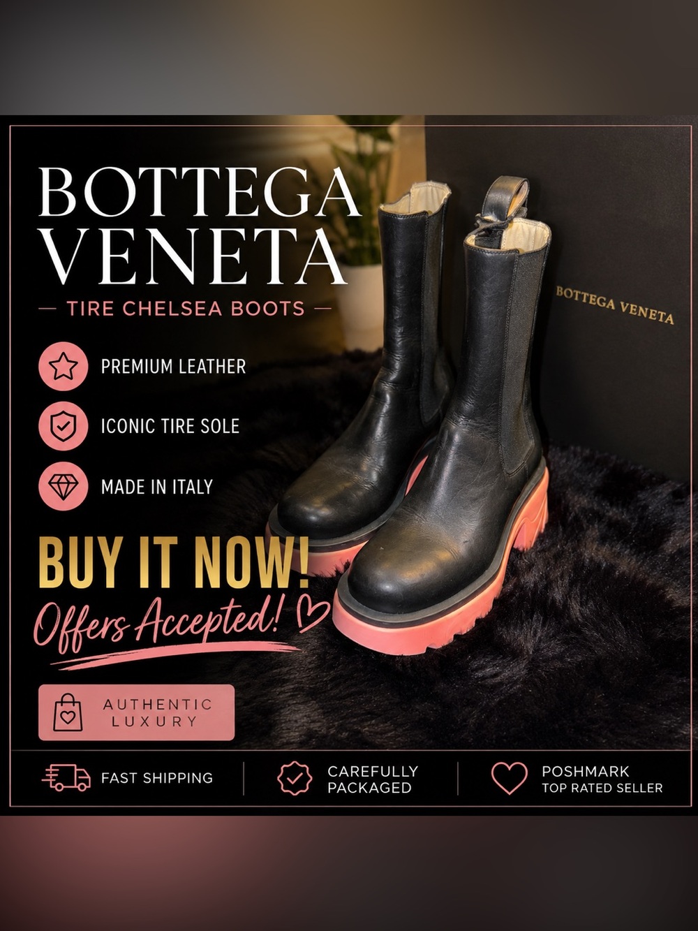 🔥 BOTTEGA VENETA TIRE CHELSEA BOOTS — STATEMENT PAIR! 🔥